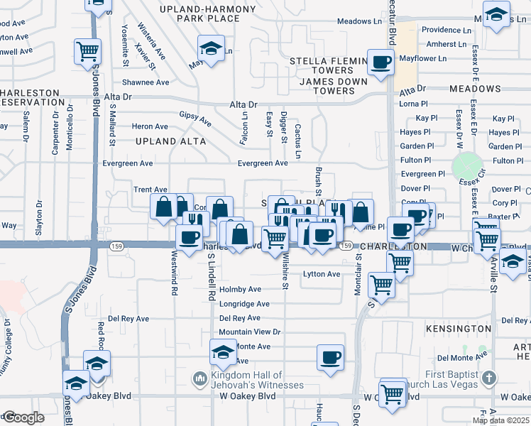 map of restaurants, bars, coffee shops, grocery stores, and more near 5213 Cory Place in Las Vegas