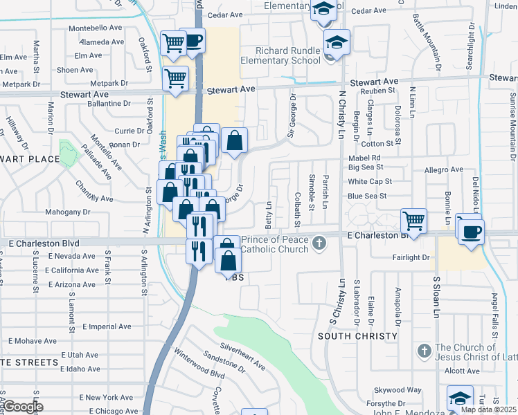 map of restaurants, bars, coffee shops, grocery stores, and more near 140 Sir David Way in Las Vegas