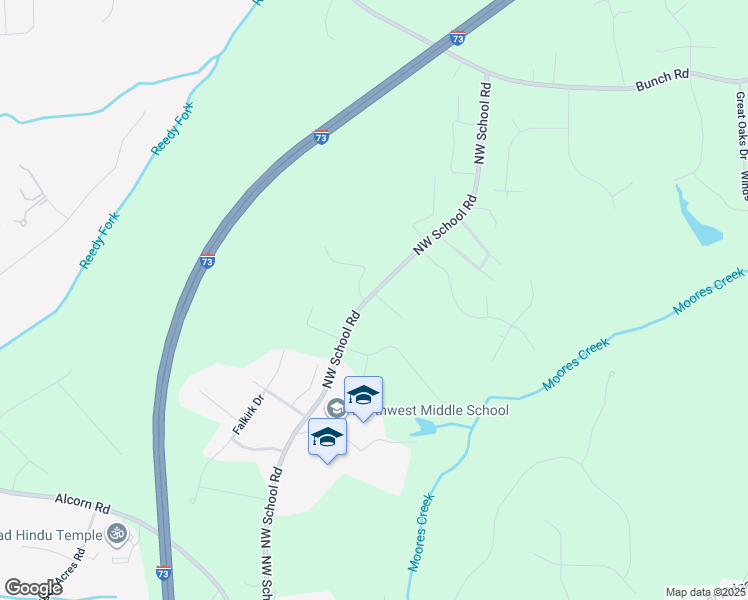 map of restaurants, bars, coffee shops, grocery stores, and more near 5340 Northwest School Road in Greensboro