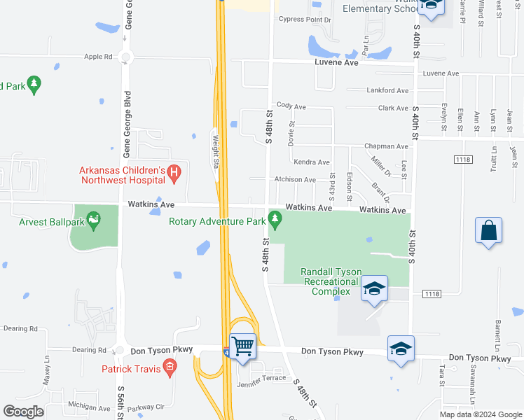 map of restaurants, bars, coffee shops, grocery stores, and more near 2898 South 48th Street in Springdale
