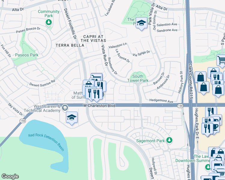 map of restaurants, bars, coffee shops, grocery stores, and more near 11605 Cabo Del Sol Court in Las Vegas