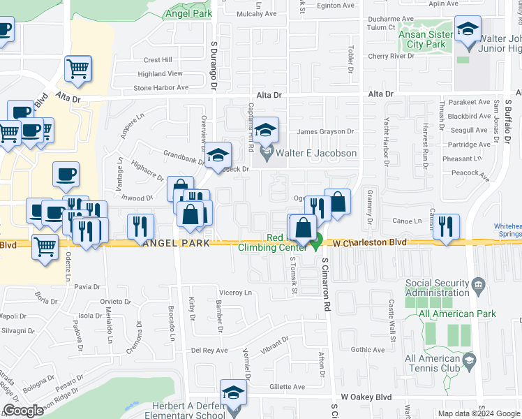 map of restaurants, bars, coffee shops, grocery stores, and more near 8400 West Charleston Boulevard in Las Vegas
