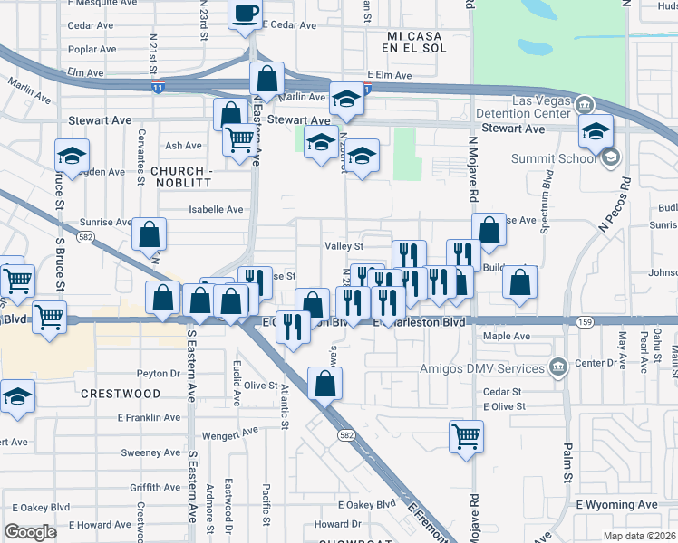 map of restaurants, bars, coffee shops, grocery stores, and more near 29 North 28th Street in Las Vegas