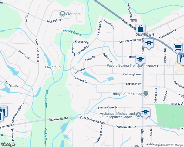 map of restaurants, bars, coffee shops, grocery stores, and more near 4058 Yarbrough Avenue in Winston-Salem