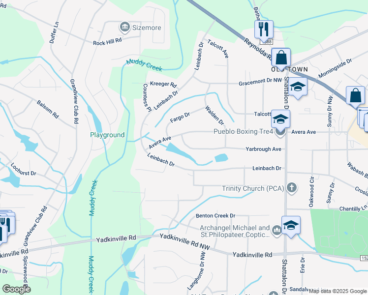 map of restaurants, bars, coffee shops, grocery stores, and more near 4058 Yarbrough Avenue in Winston-Salem