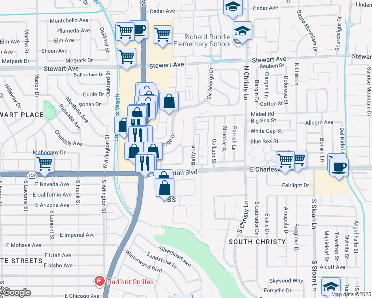 map of restaurants, bars, coffee shops, grocery stores, and more near 140 Sir David Way in Las Vegas