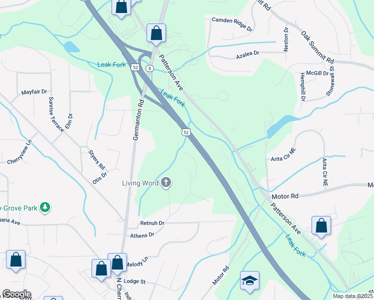 map of restaurants, bars, coffee shops, grocery stores, and more near 4983 Trent Hill Drive in Winston-Salem