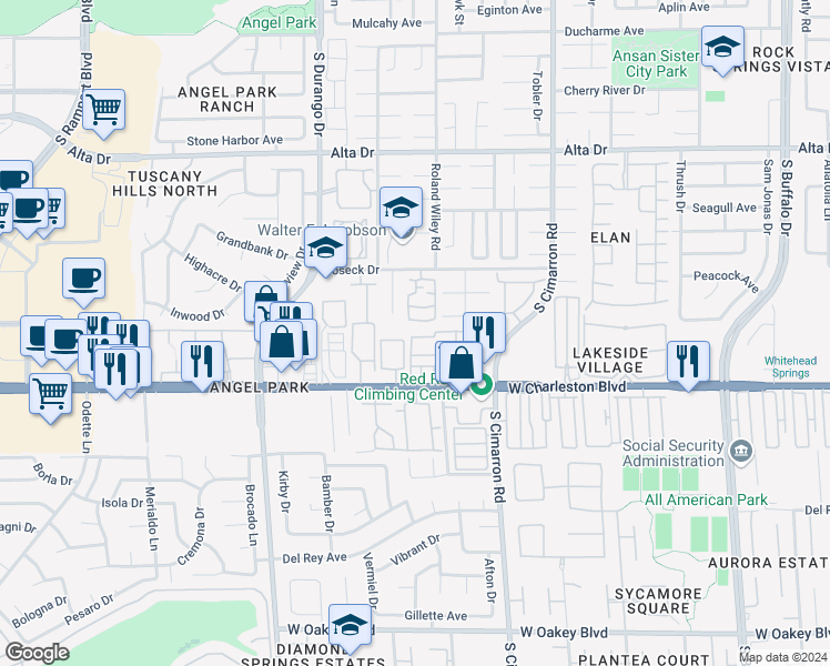 map of restaurants, bars, coffee shops, grocery stores, and more near 8324 West Charleston Boulevard in Las Vegas