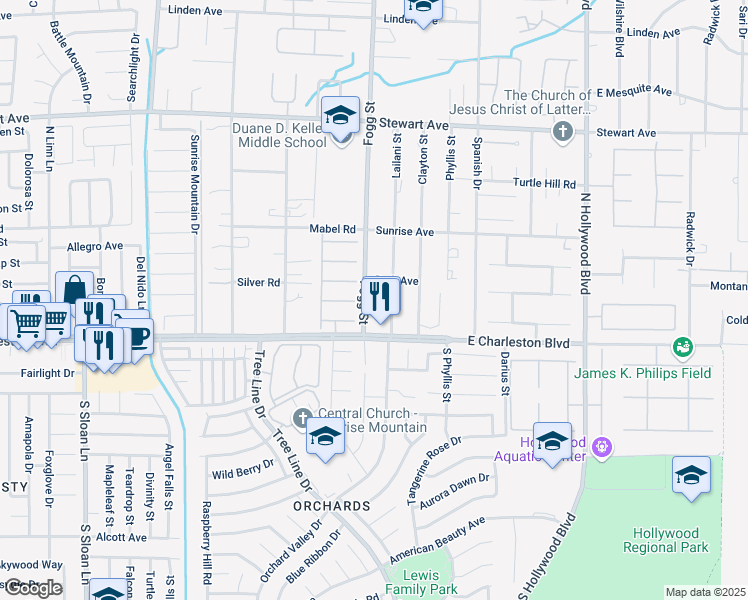 map of restaurants, bars, coffee shops, grocery stores, and more near 60 North Fogg Street in Las Vegas