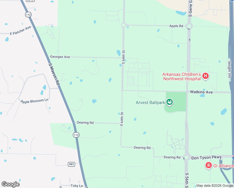 map of restaurants, bars, coffee shops, grocery stores, and more near 2814 South 64th Street in Springdale