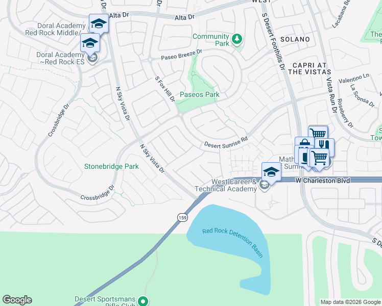 map of restaurants, bars, coffee shops, grocery stores, and more near 916 White Feather Lane in Las Vegas