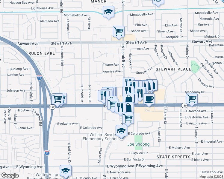 map of restaurants, bars, coffee shops, grocery stores, and more near 4280 Hampshire Green Court in Las Vegas
