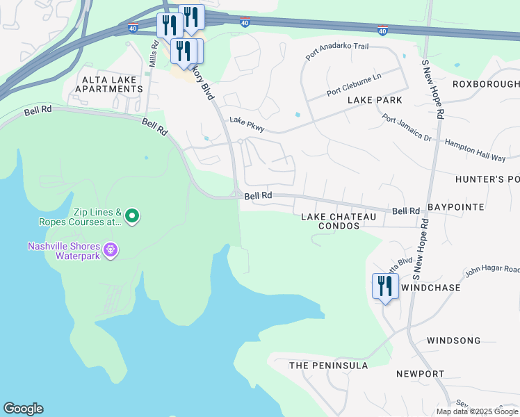 map of restaurants, bars, coffee shops, grocery stores, and more near 113 Lake Chateau Drive in Nashville