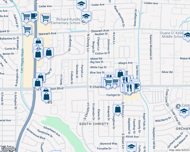 map of restaurants, bars, coffee shops, grocery stores, and more near 5589 Orchard Lane in Las Vegas
