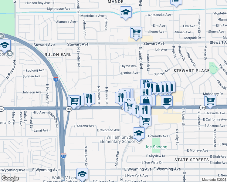 map of restaurants, bars, coffee shops, grocery stores, and more near 4217 Park Court in Las Vegas
