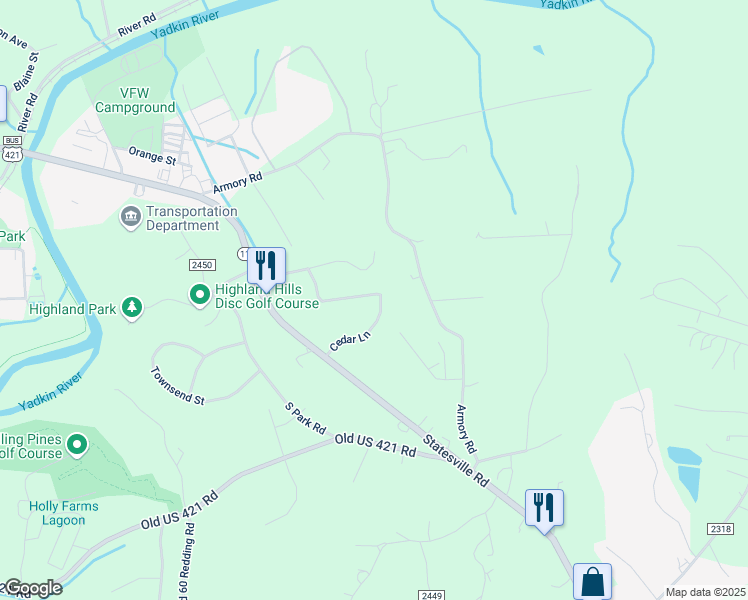 map of restaurants, bars, coffee shops, grocery stores, and more near 110 Cedar Lane in North Wilkesboro