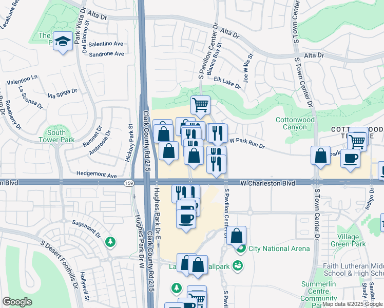 map of restaurants, bars, coffee shops, grocery stores, and more near 10870 West Charleston Boulevard in Las Vegas