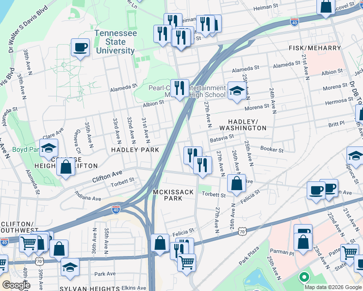 map of restaurants, bars, coffee shops, grocery stores, and more near 730 29th Avenue North in Nashville