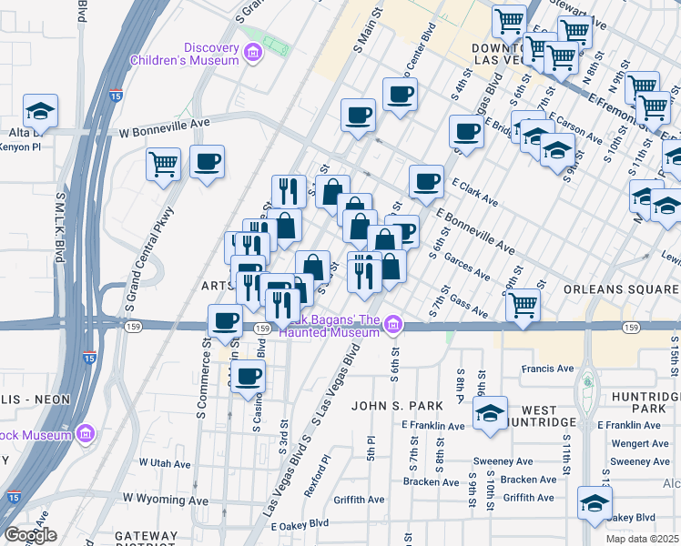map of restaurants, bars, coffee shops, grocery stores, and more near 909 South 3rd Street in Las Vegas