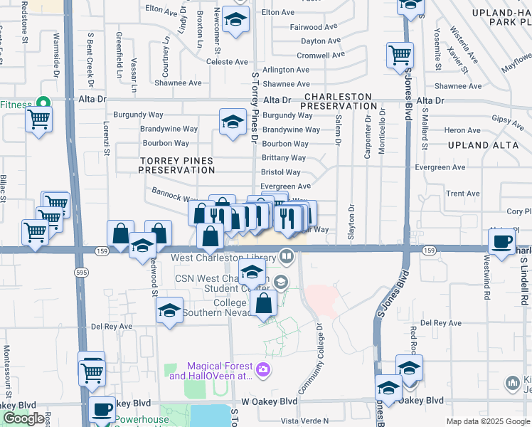 map of restaurants, bars, coffee shops, grocery stores, and more near 6354 Casada Way in Las Vegas