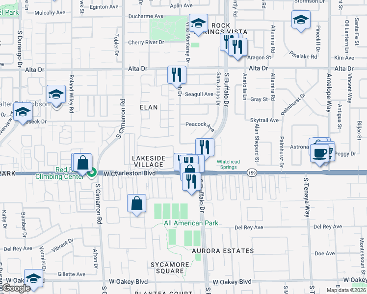map of restaurants, bars, coffee shops, grocery stores, and more near 7721 Macaw Lane in Las Vegas