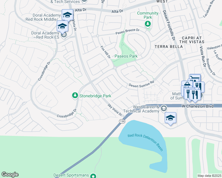 map of restaurants, bars, coffee shops, grocery stores, and more near 12254 La Prada Place in Las Vegas