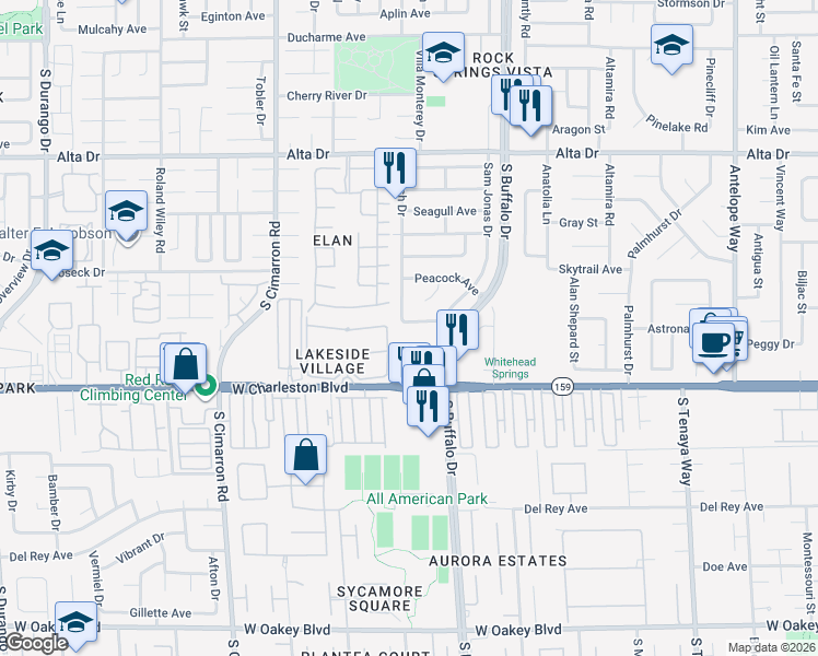 map of restaurants, bars, coffee shops, grocery stores, and more near 7721 Macaw Lane in Las Vegas