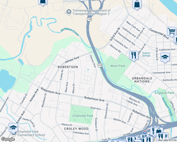map of restaurants, bars, coffee shops, grocery stores, and more near 647 Vernon Avenue in Nashville