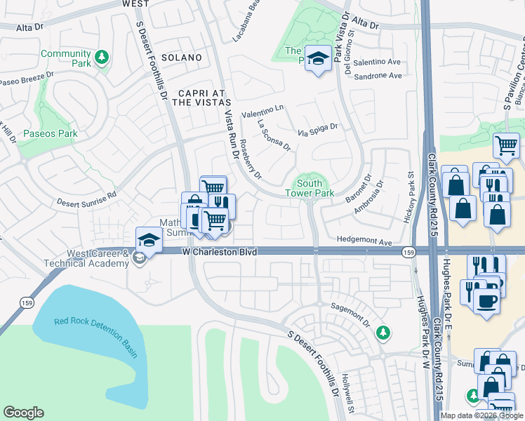 map of restaurants, bars, coffee shops, grocery stores, and more near 1021 Newbold Street in Las Vegas