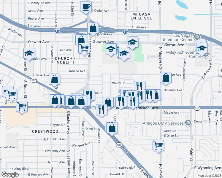 map of restaurants, bars, coffee shops, grocery stores, and more near 28 North 27th Street in Las Vegas