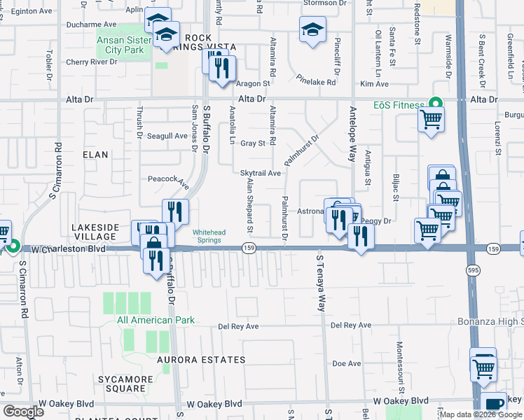 map of restaurants, bars, coffee shops, grocery stores, and more near 1013 Alan Shepard Street in Las Vegas