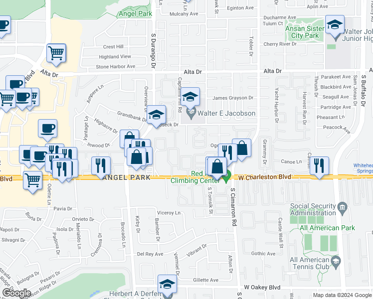 map of restaurants, bars, coffee shops, grocery stores, and more near 8400 West Charleston Boulevard in Las Vegas