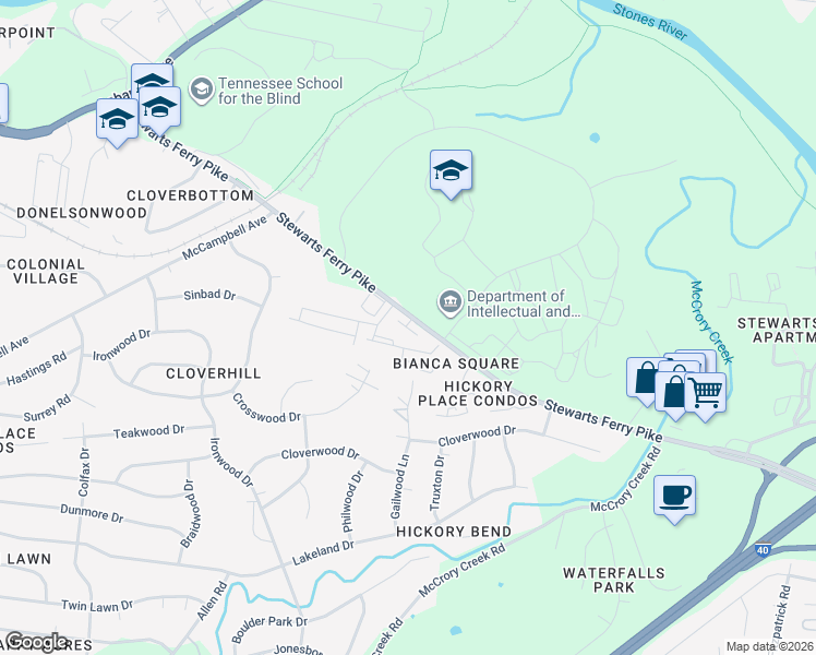 map of restaurants, bars, coffee shops, grocery stores, and more near 424 Peach Creek Crescent in Nashville