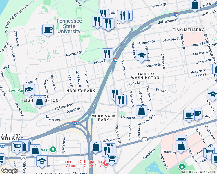 map of restaurants, bars, coffee shops, grocery stores, and more near 730 29th Avenue North in Nashville