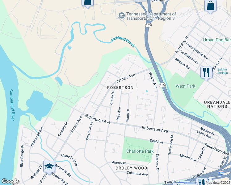 map of restaurants, bars, coffee shops, grocery stores, and more near 744 Croley Drive in Nashville