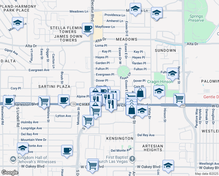 map of restaurants, bars, coffee shops, grocery stores, and more near 4601 Cory Place in Las Vegas