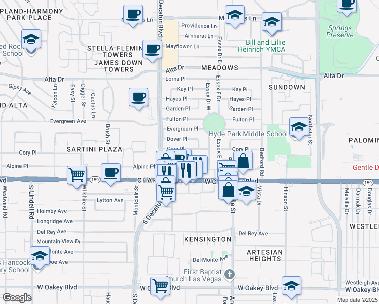 map of restaurants, bars, coffee shops, grocery stores, and more near 4601 Cory Place in Las Vegas