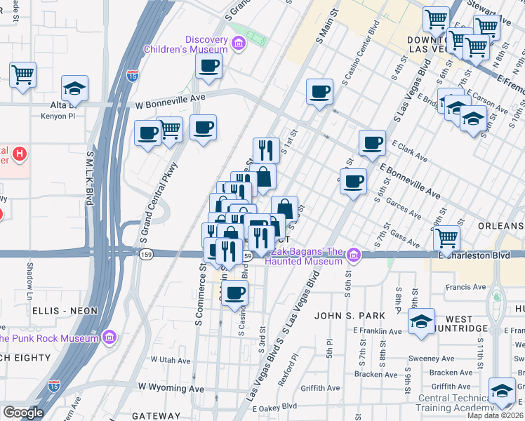 map of restaurants, bars, coffee shops, grocery stores, and more near 917 South 1st Street in Las Vegas