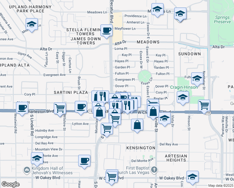 map of restaurants, bars, coffee shops, grocery stores, and more near 4721 Baxter Place in Las Vegas