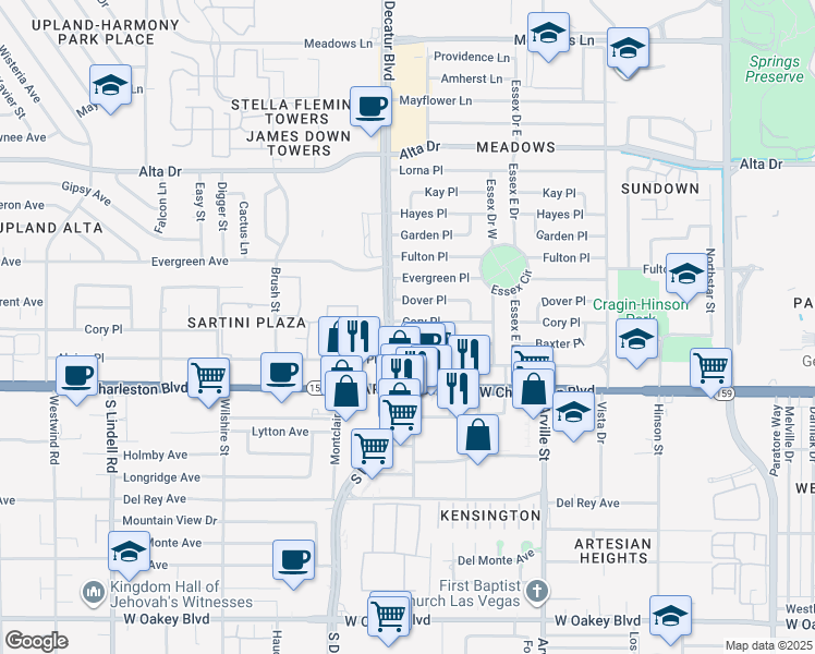 map of restaurants, bars, coffee shops, grocery stores, and more near 4721 Baxter Place in Las Vegas