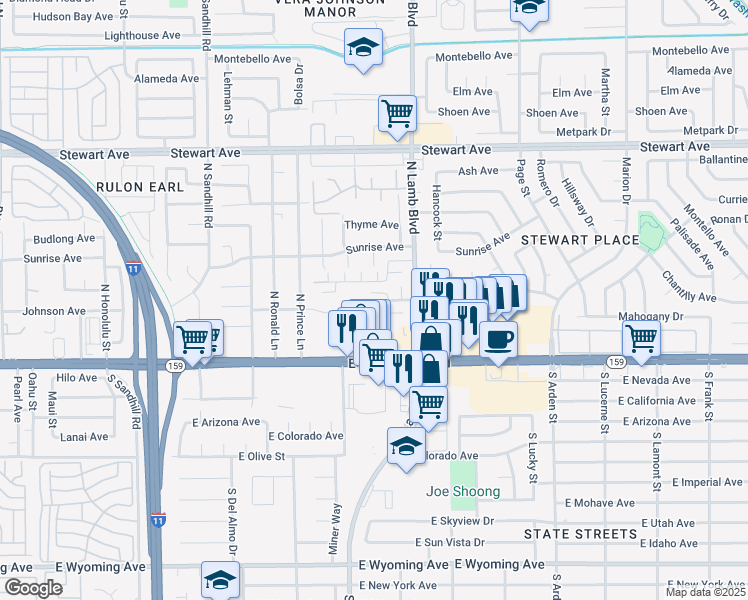 map of restaurants, bars, coffee shops, grocery stores, and more near 4239 Brockton Green Court in Las Vegas