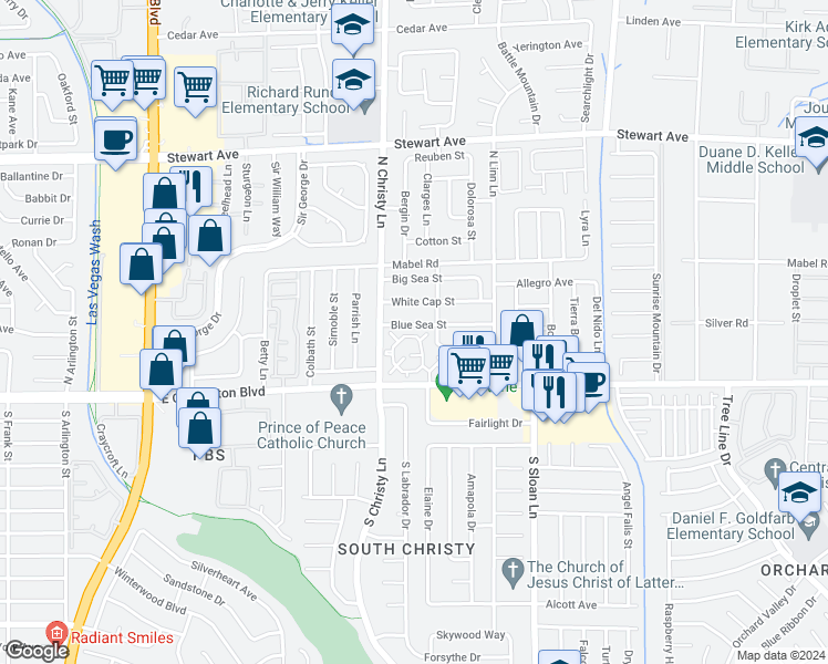 map of restaurants, bars, coffee shops, grocery stores, and more near 5574 Orchard Lane in Las Vegas