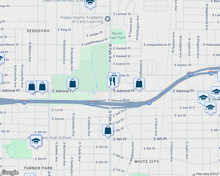 map of restaurants, bars, coffee shops, grocery stores, and more near 44 North Yale Avenue in Tulsa