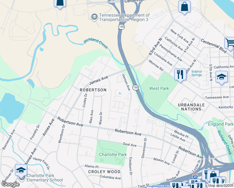 map of restaurants, bars, coffee shops, grocery stores, and more near 647 Vernon Avenue in Nashville