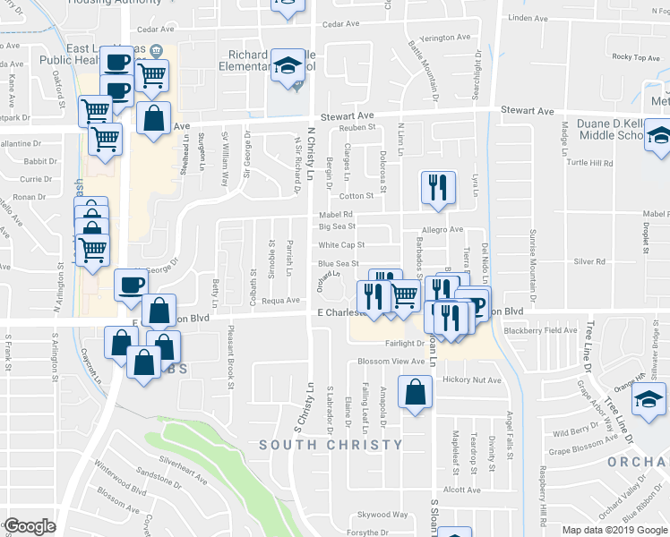 map of restaurants, bars, coffee shops, grocery stores, and more near 5589 Orchard Lane in Las Vegas
