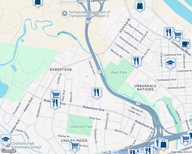 map of restaurants, bars, coffee shops, grocery stores, and more near 656 Vernon Avenue in Nashville
