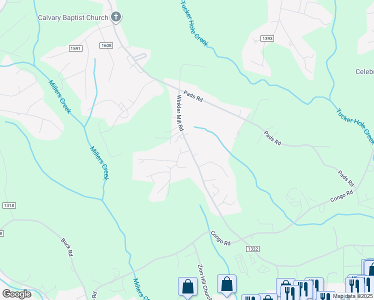map of restaurants, bars, coffee shops, grocery stores, and more near 1511 Winkler Mill Road in Wilkesboro