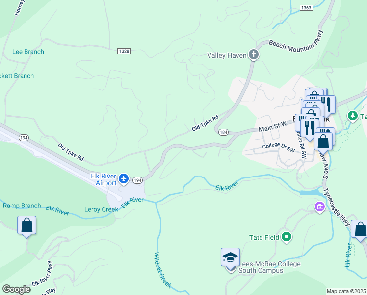 map of restaurants, bars, coffee shops, grocery stores, and more near 391 Hemlock Place Southwest in Banner Elk