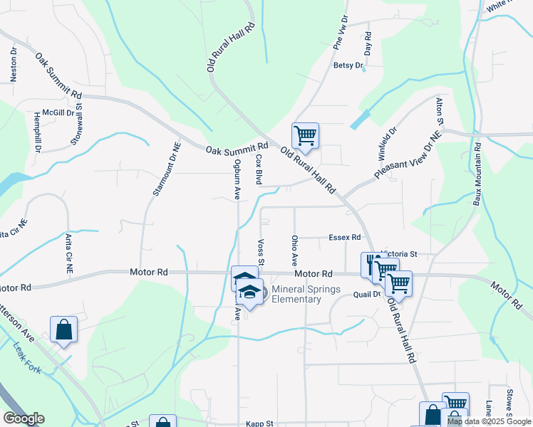 map of restaurants, bars, coffee shops, grocery stores, and more near 604 Voss Street in Winston-Salem