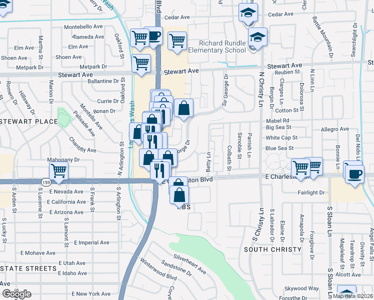 map of restaurants, bars, coffee shops, grocery stores, and more near 112 Sir George Drive in Las Vegas